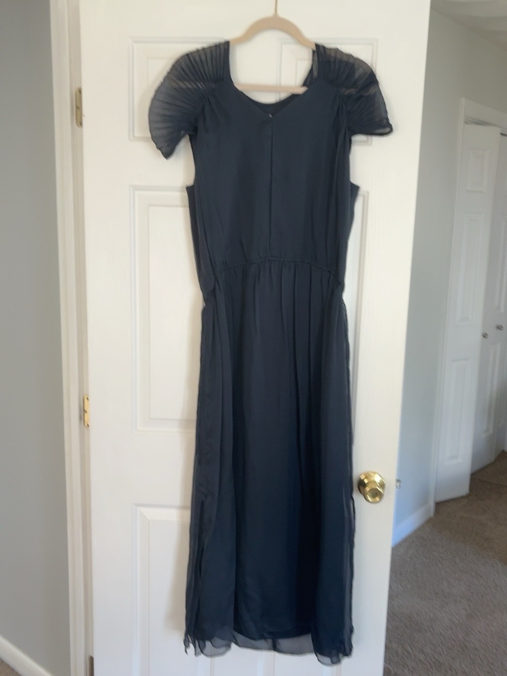 Sundance Navy Maxi Dress with Pleated Cap Sleeves